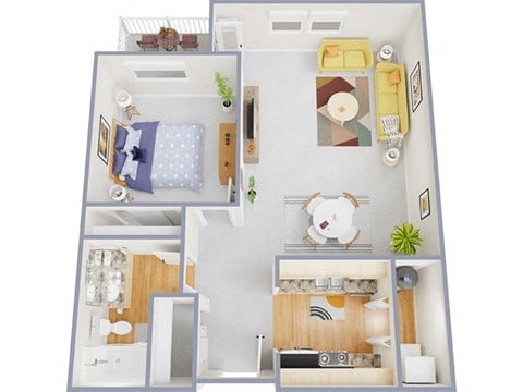Floor plan for 1 bed, 1 bath, 727 sqft
